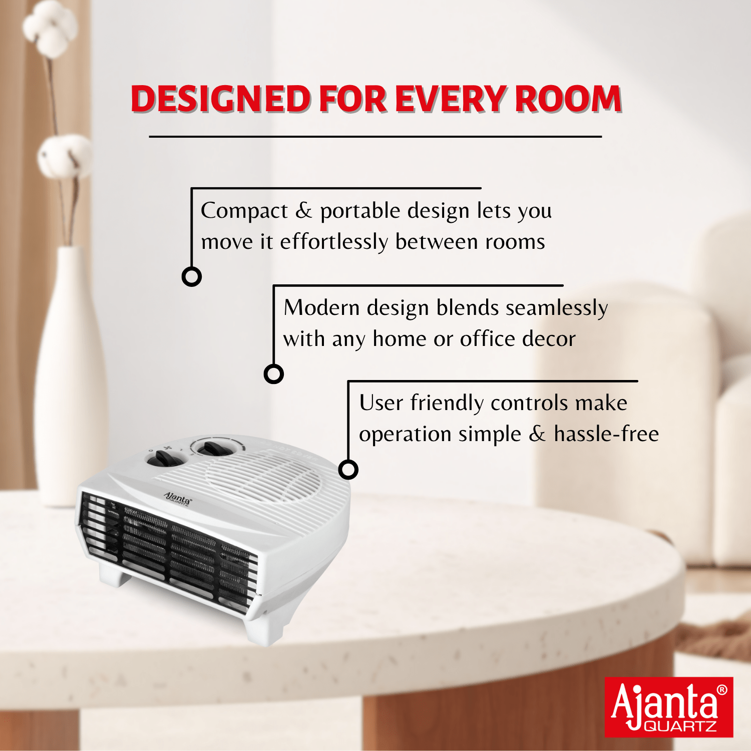 Ajanta Quartz Fan Heater for Room – Powerful 2000W Heating with Safety Grill - Image 3