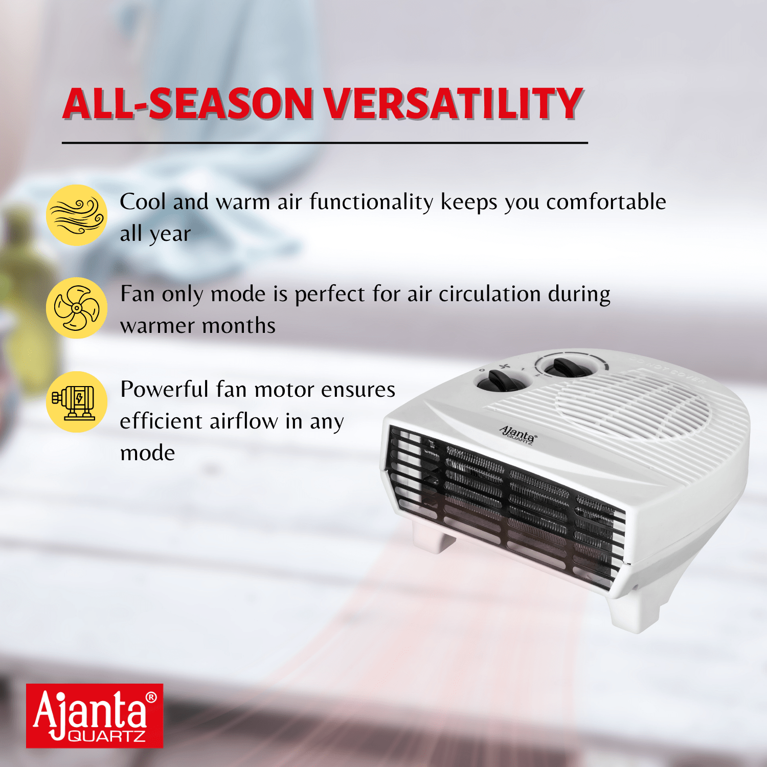 Ajanta Quartz Fan Heater for Room – Powerful 2000W Heating with Safety Grill - Image 6