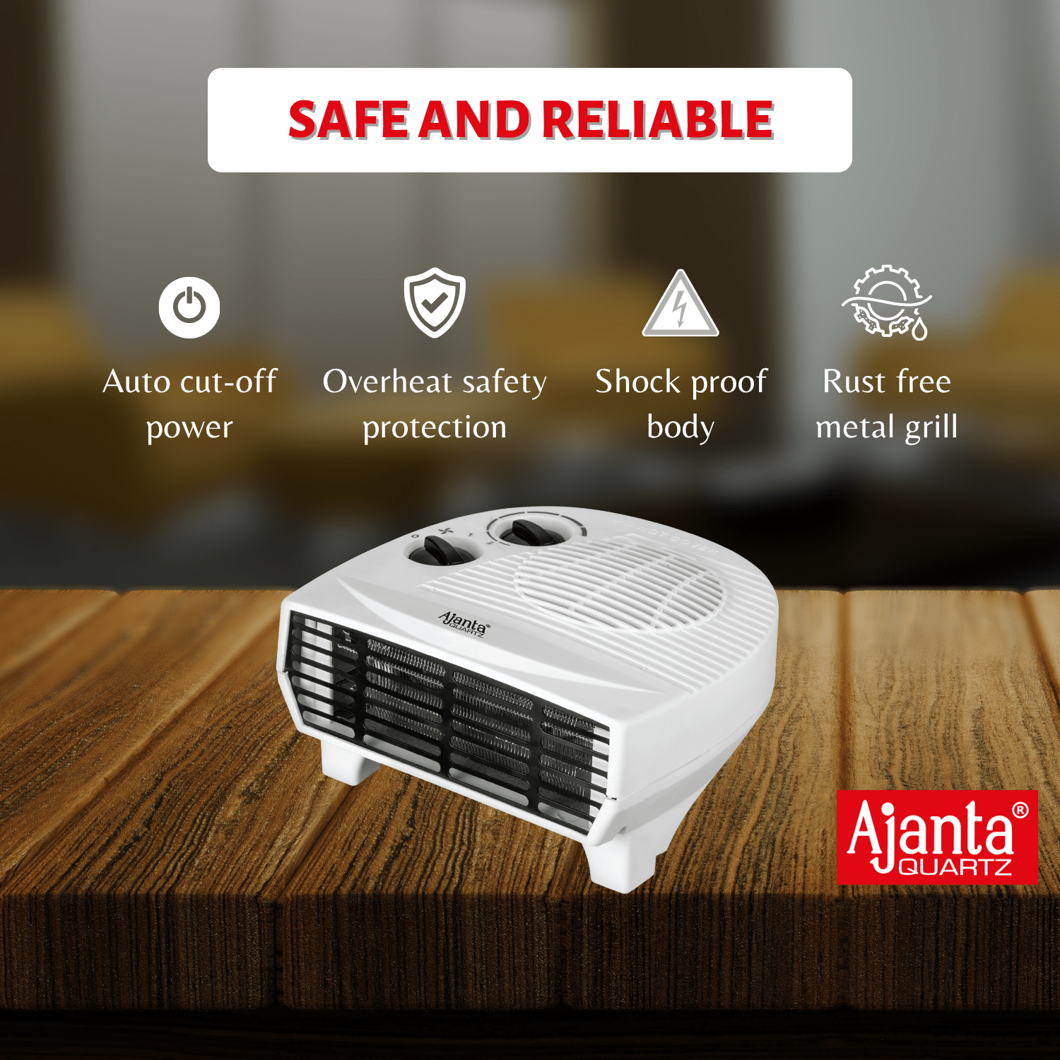 Ajanta Quartz Fan Heater for Room – Powerful 2000W Heating with Safety Grill - Image 2