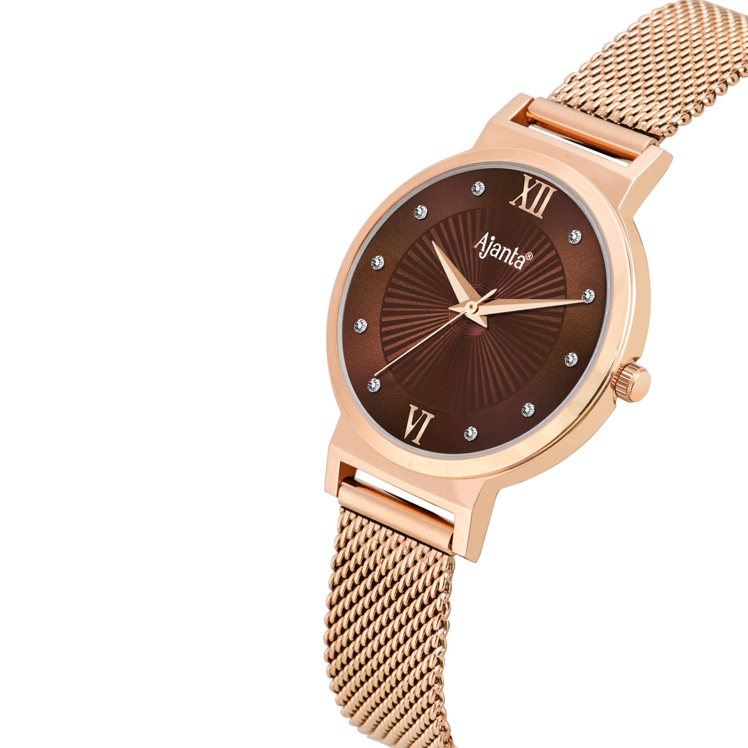 Ajanta Quartz rose-gold mesh strap watch with Brown dial | AWC117ESL/4 - Image 4