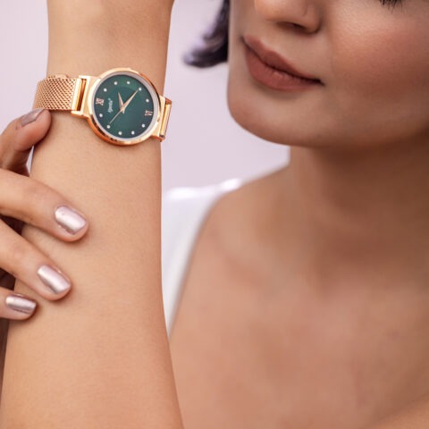 Ajanta Women's Green Dial Stainless Steel Strap Watch | AWC117ESL/5