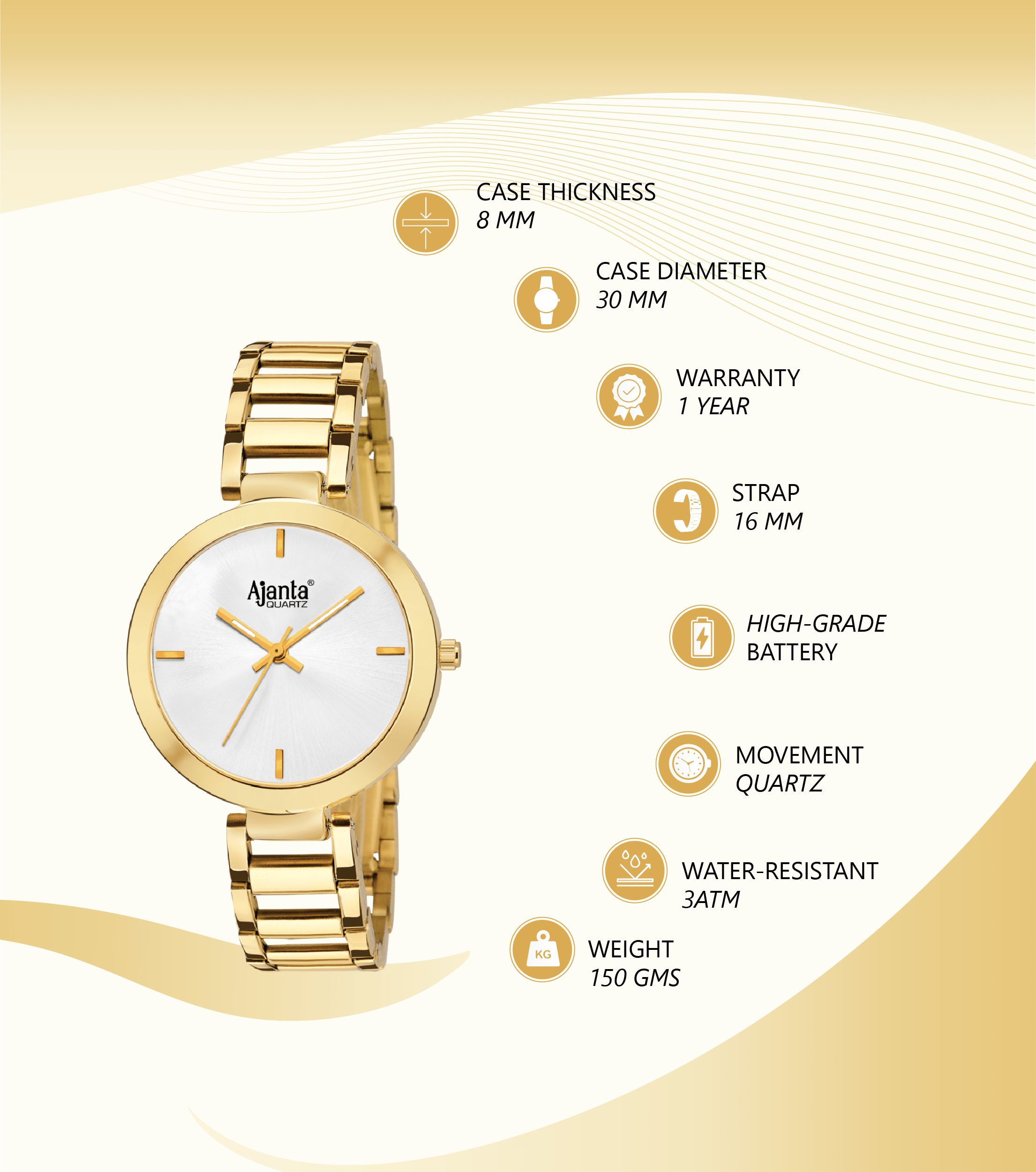 Ajanta Women's Silver Dial Watch | AWC043MSL/SGL - Image 3