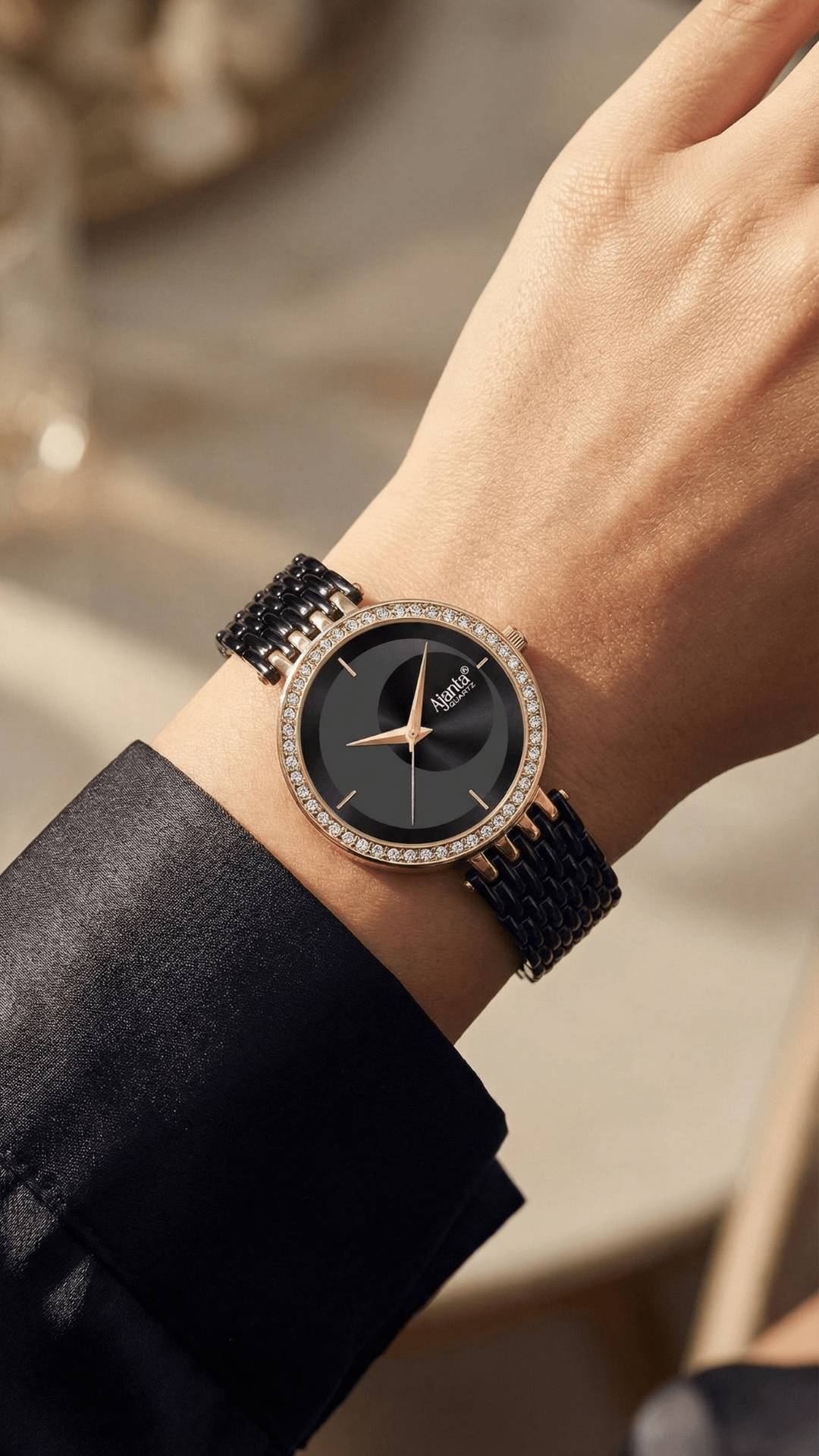 Ajanta Black Dial Watch | AWC125ESL/5