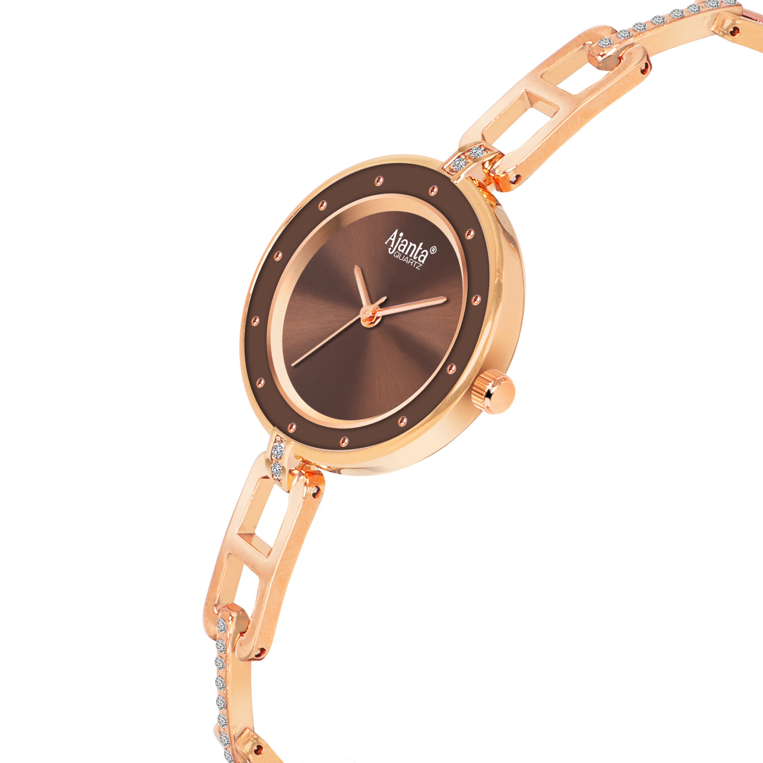 Ajanta Quartz Rose Gold Women’s Bracelet Watch with Brown Dial | AWC120/4 - Image 4