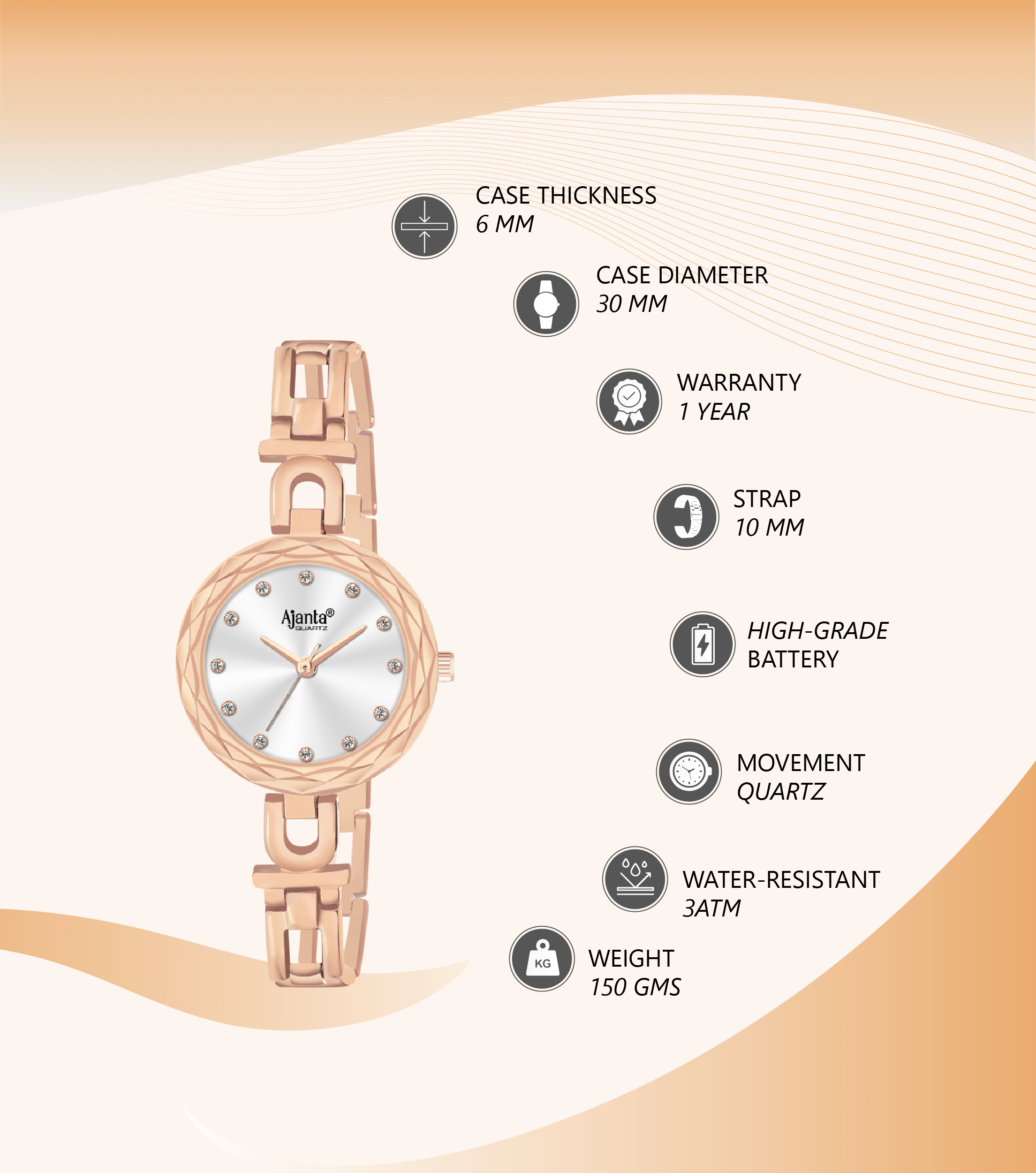 Ajanta Silver Dial Strap Watch | AWC130-2 - Image 3