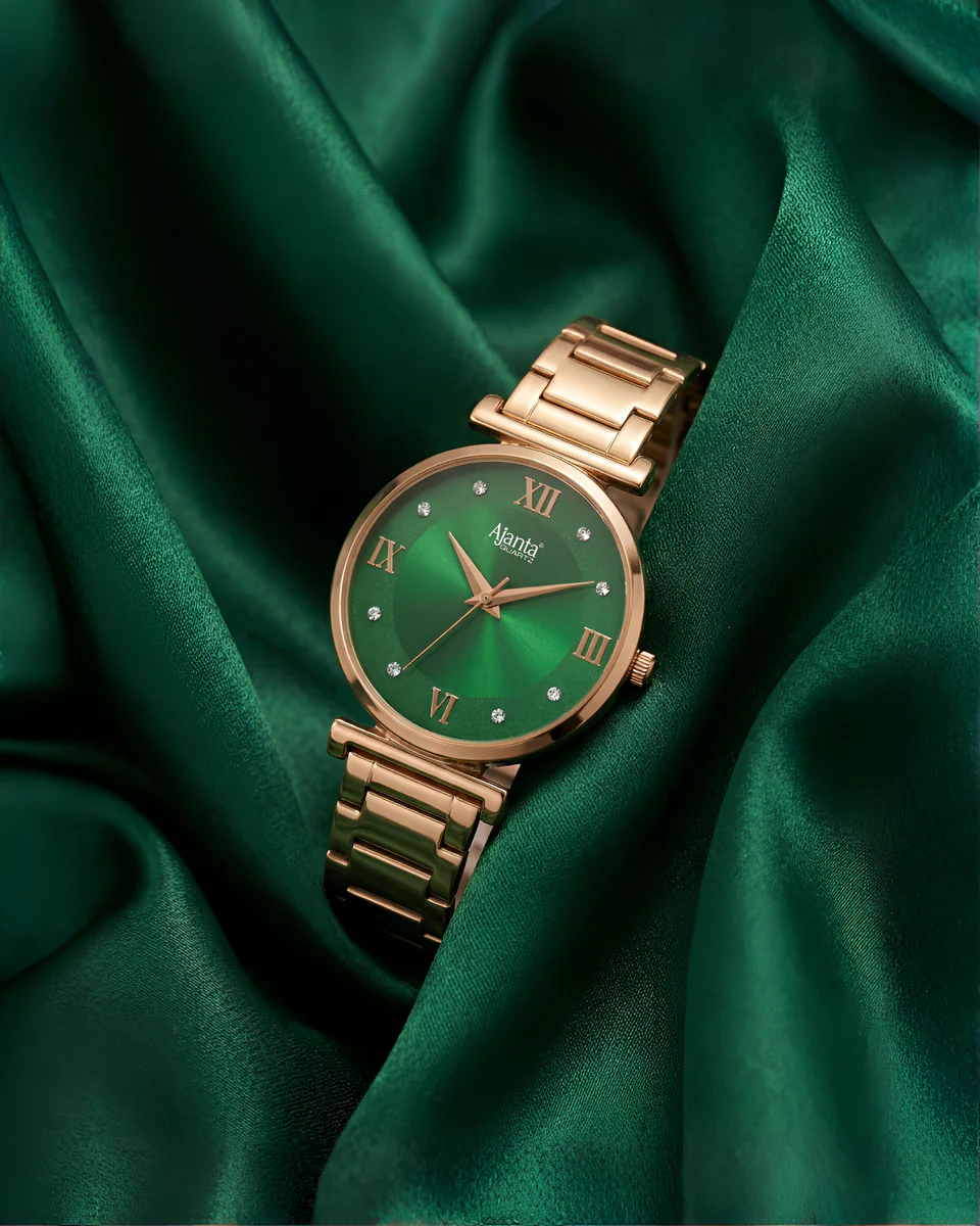 Ajanta Quartz Rose Gold Women’s Watch with Green Dial | AWC119ESL/8