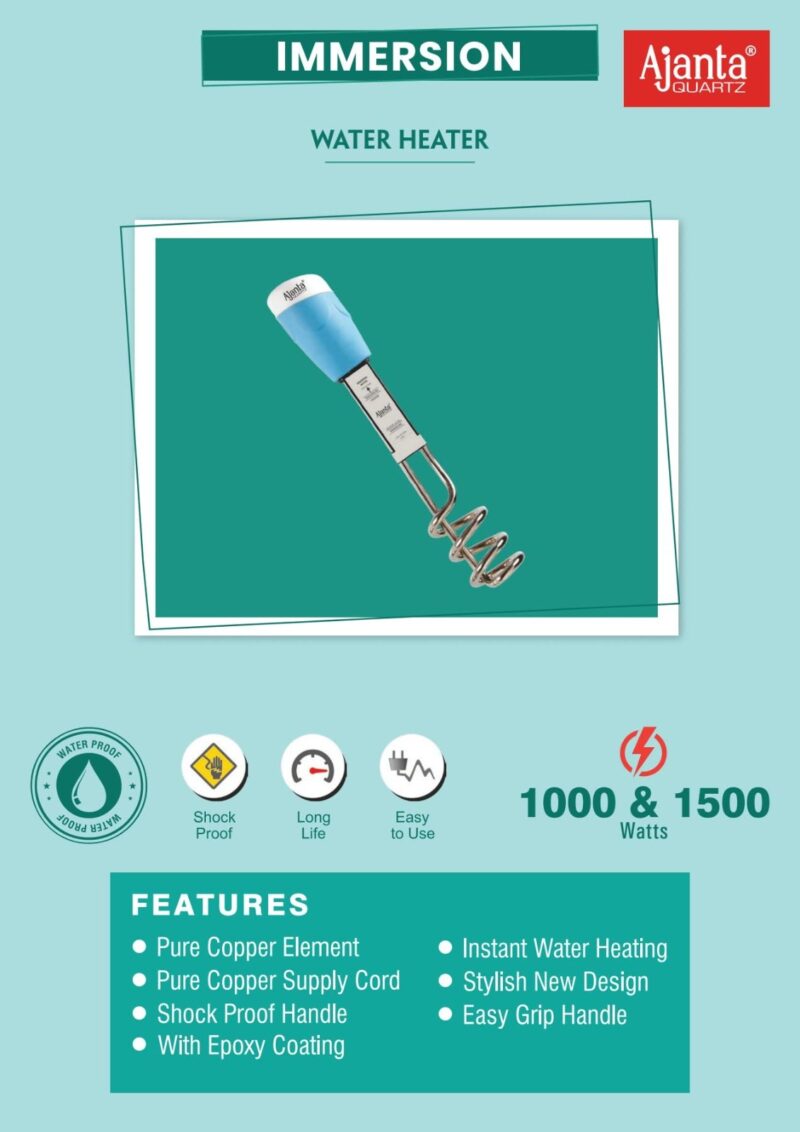 Immersion Water Heater 1000W Shock Proof - Image 2
