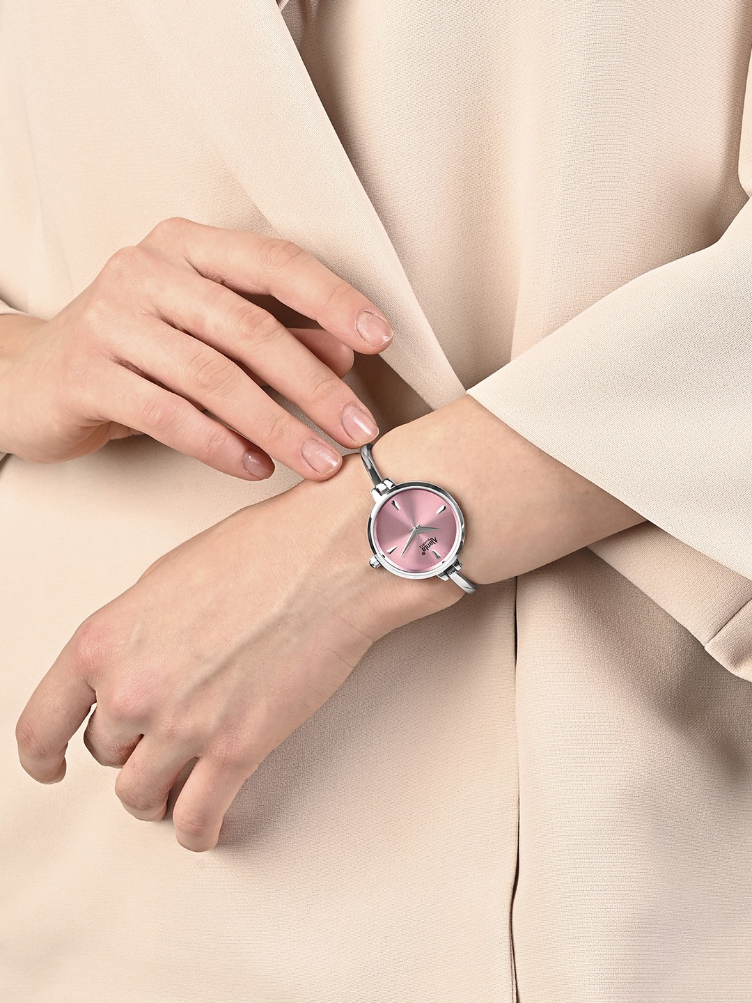 Ajanta Quartz Women's Elegant Silver Bangle Watch with Pink Dial (AWC052PMSL/1) - Image 3