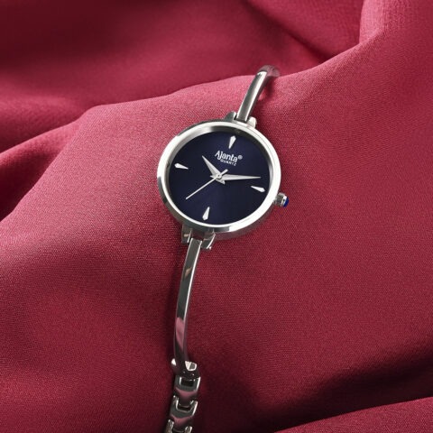 Ajanta Quartz Women's Elegant Silver Bangle Watch with Blue Dial (AWC052PMSL/2)