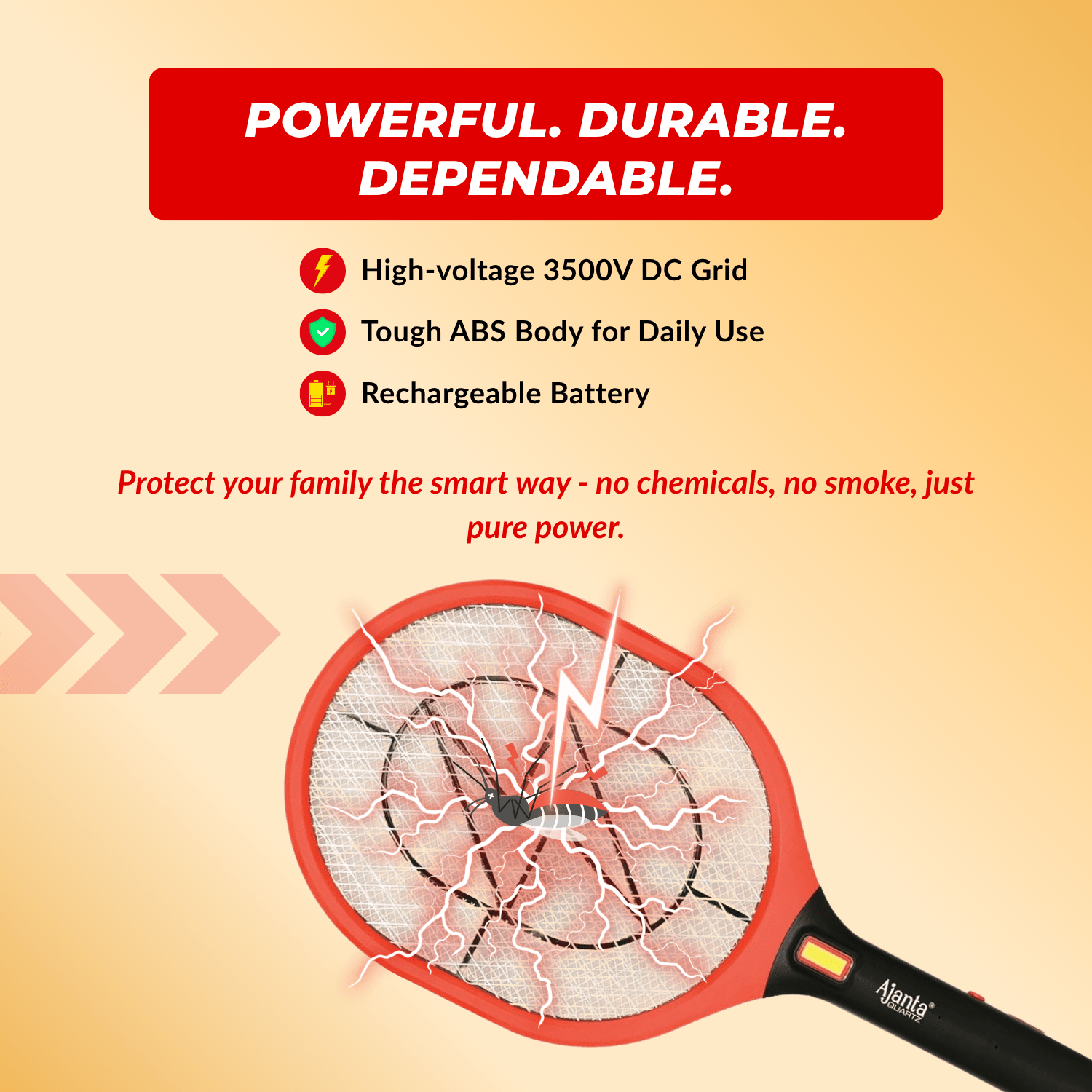 Ajanta Quartz Mosquito Killer Racket – High Voltage Electric Fly & Mosquito Zapper - Image 6