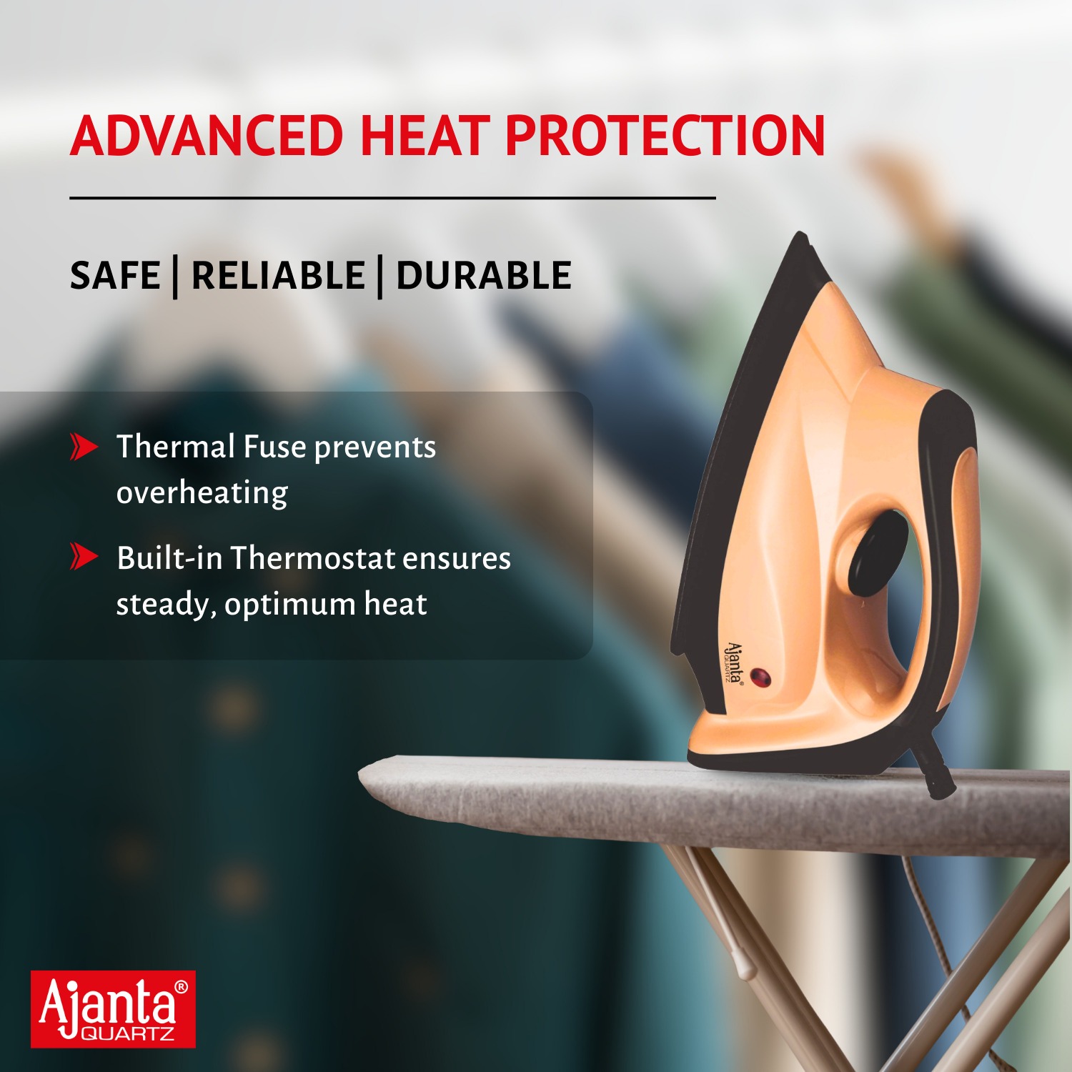 Ajanta MaxGlide Dry Iron with Adjustable Temperature & Comfortable Grip (1000 Watt) - Image 3