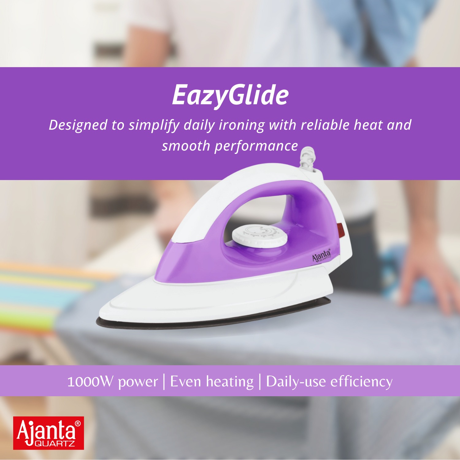 Ajanta EasyGlide Dry Iron for Home Use – Lightweight Design with Powerful Performance (1000 Watt) - Image 2