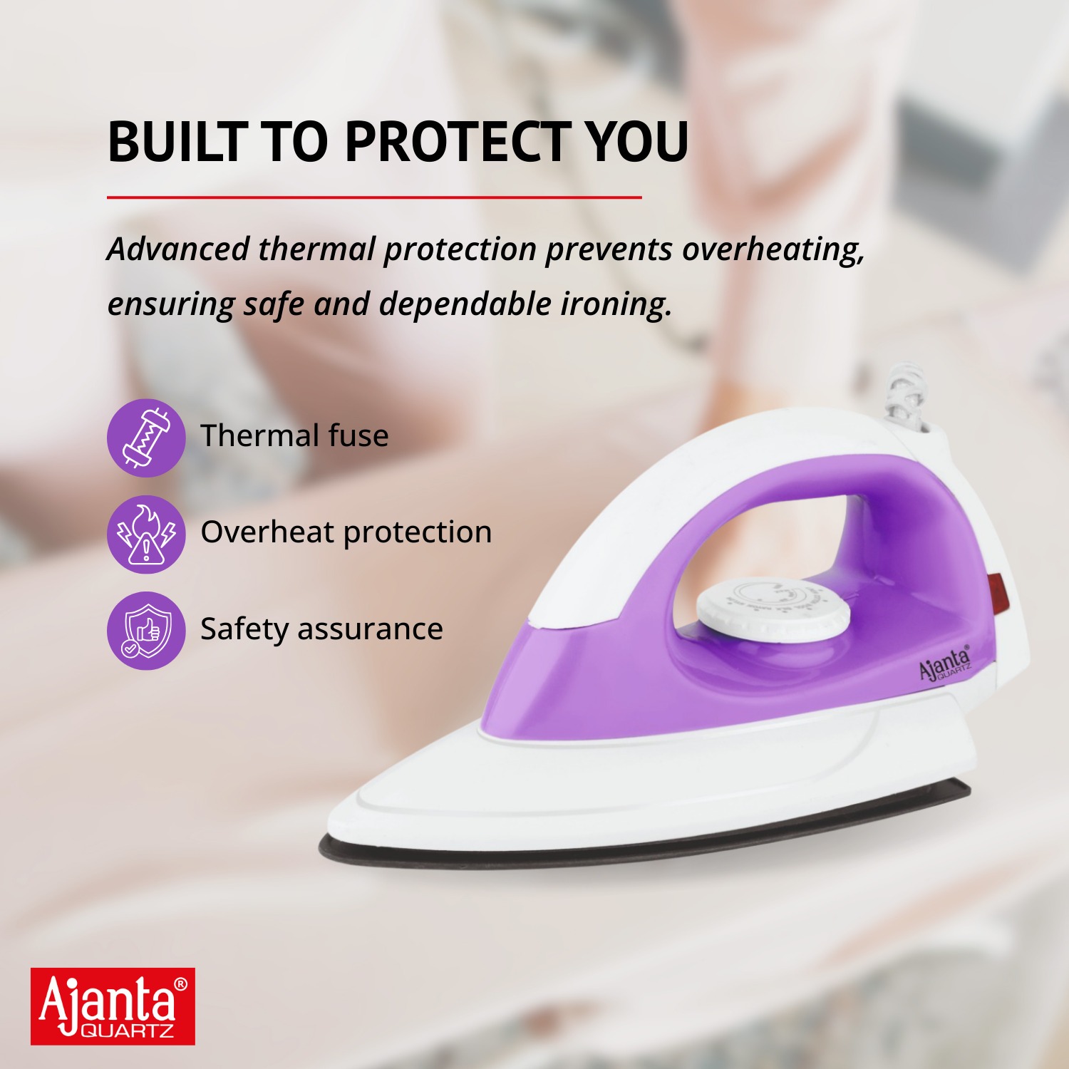 Ajanta EasyGlide Dry Iron for Home Use – Lightweight Design with Powerful Performance (1000 Watt) - Image 3