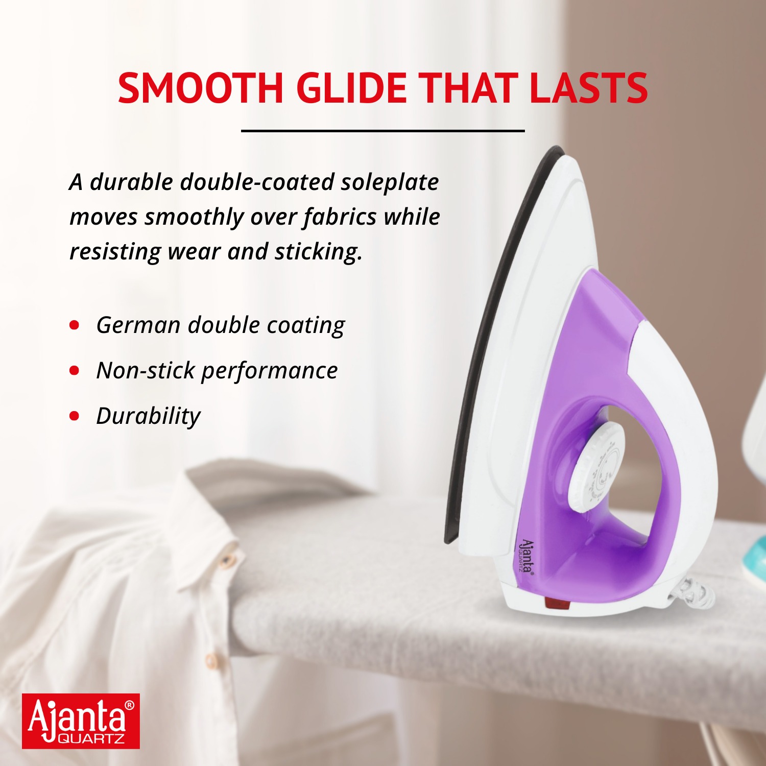 Ajanta EasyGlide Dry Iron for Home Use – Lightweight Design with Powerful Performance (1000 Watt) - Image 4