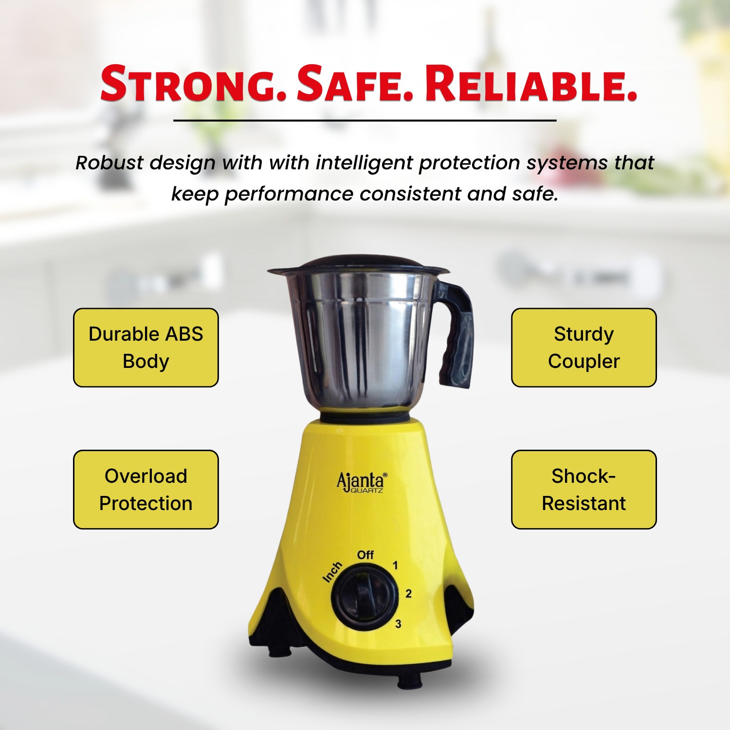 Ajanta Quartz Promixx Mixer Grinder with 3 Stainless Steel Jars, Powerful Motor & Multi-Speed Control for Everyday Kitchen Use 750W - Image 4