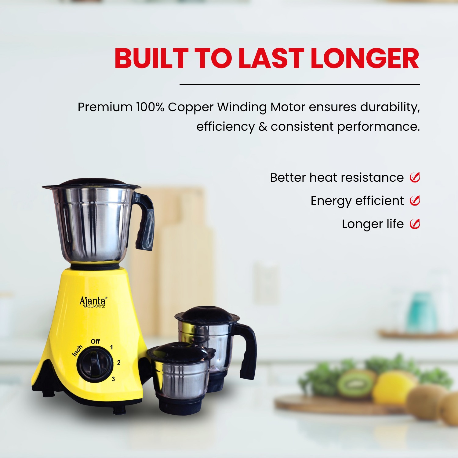 Ajanta Quartz Promixx Mixer Grinder with 3 Stainless Steel Jars, Powerful Motor & Multi-Speed Control for Everyday Kitchen Use 750W - Image 5