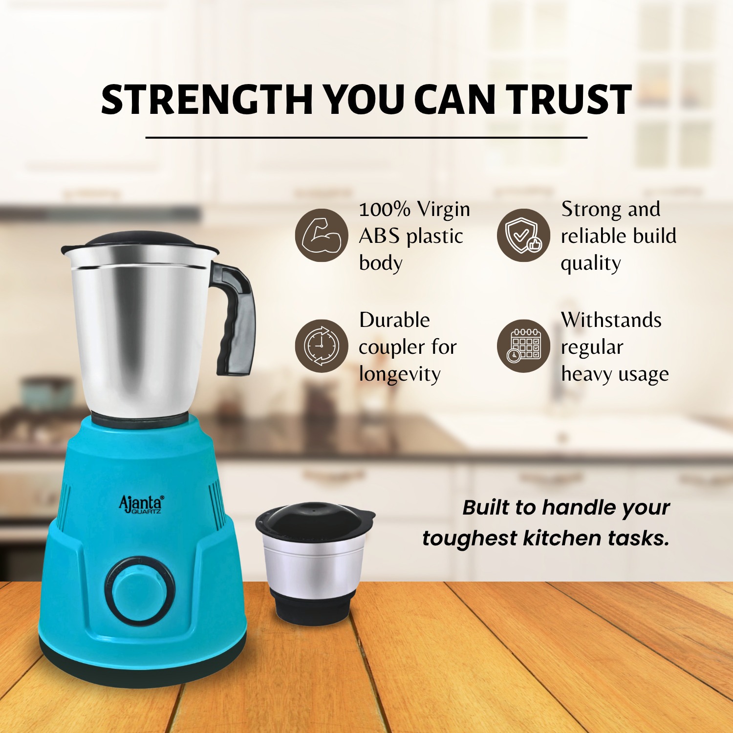 Ajanta Quartz Ecomixx Powerful Mixer Grinder with Stainless Steel Jar for Fast & Efficient Grinding 500W - Image 6