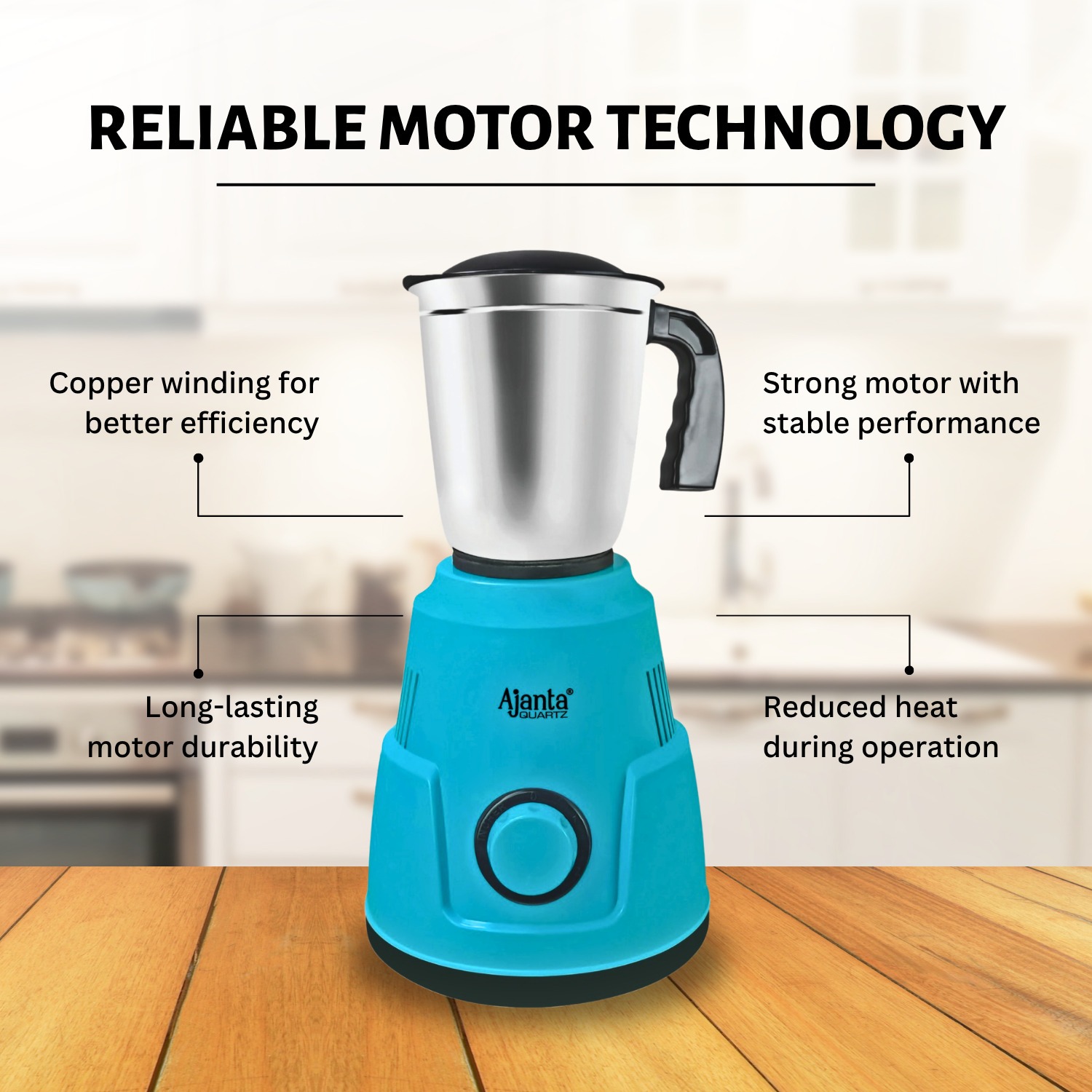 Ajanta Quartz Ecomixx Powerful Mixer Grinder with Stainless Steel Jar for Fast & Efficient Grinding 500W - Image 5